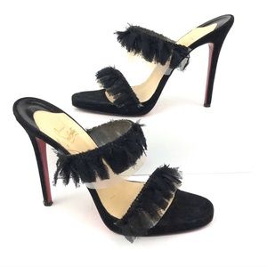 Authentic Christian Louboutin black fringe heels